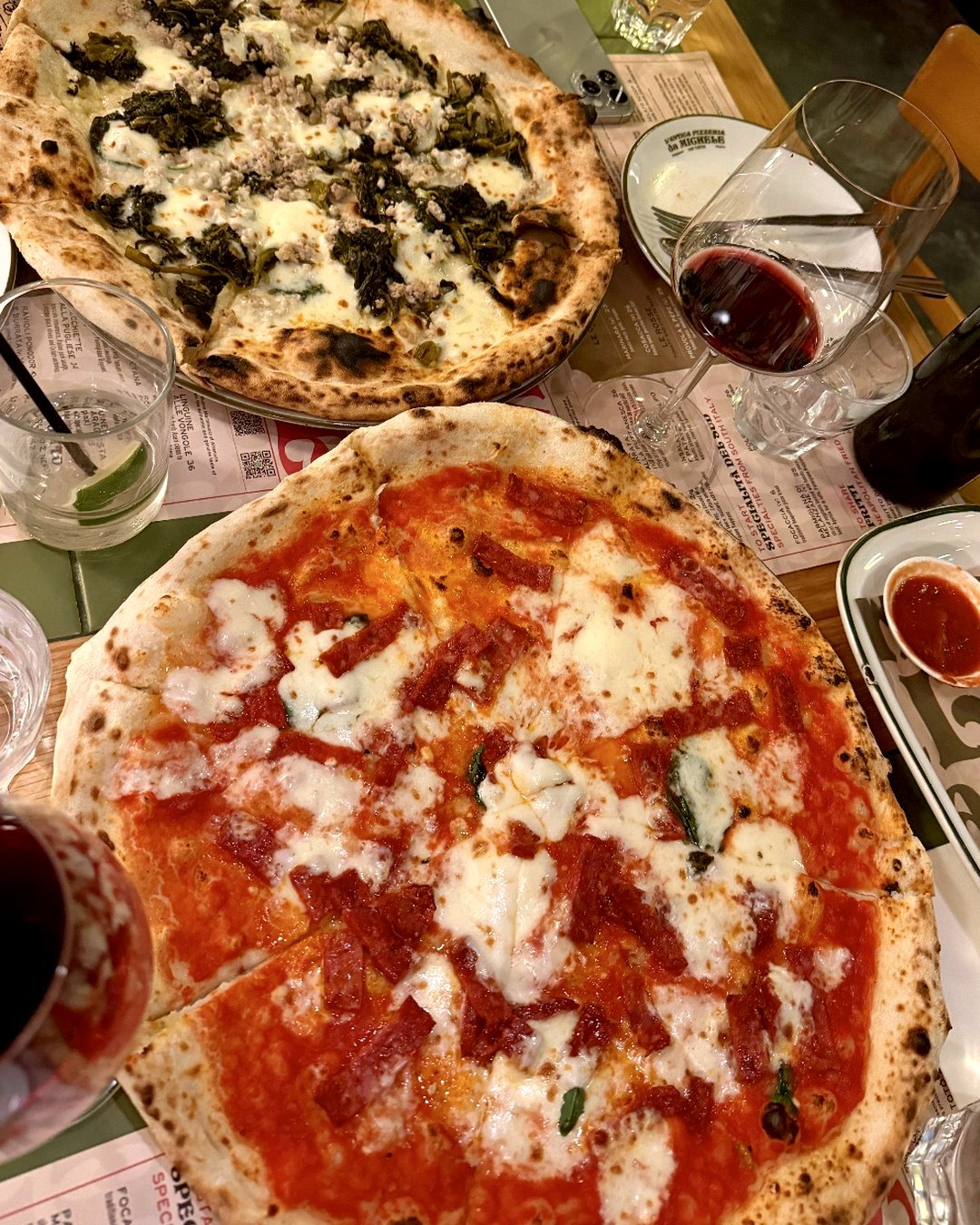 Two Pies, One Table at Da Michele